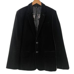 ~ Mens 40 Juicy Couture Velvet Blazer** Black Lined Flap Pockets 2 button Notch